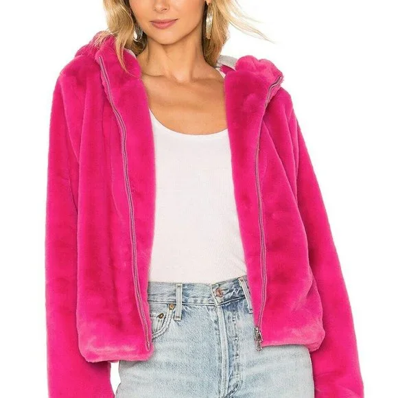 Sanctuary Luv The Nightlife Faux Fur Hoodie Jacket- Size Medium - Picture 1 of 4